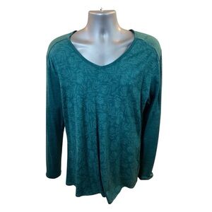 Seg’ments Floral V Neck Merino Wool Top Teal Green